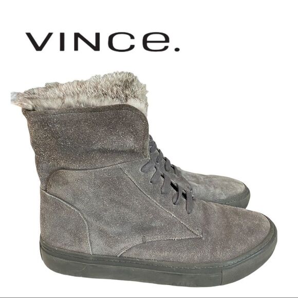 Vince Women's Nyack Graphite Suede Leather Rabbit Fur Sneakers 7 7.5 - Picture 1 of 6